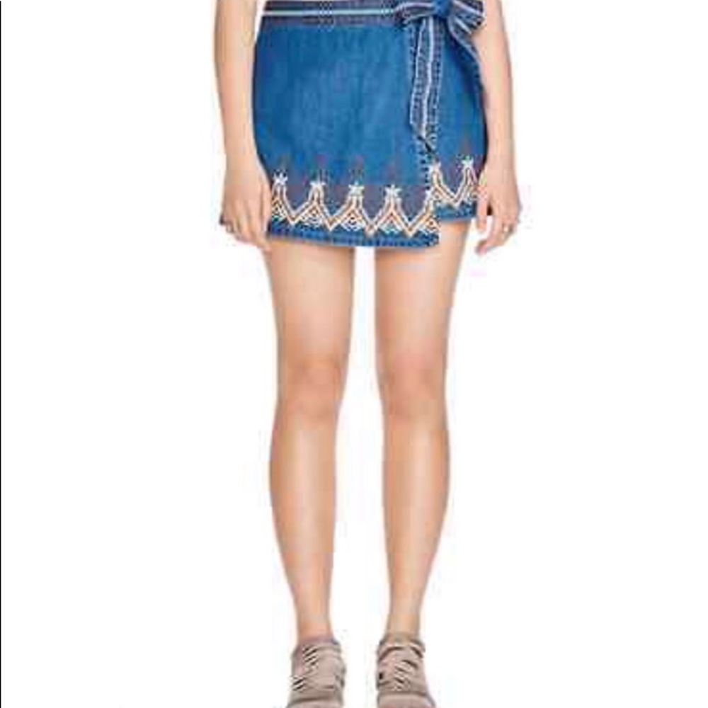 Gorgeous Free People Boho Denim Wrap Mini Skirt